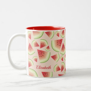 Watermeloen Fruit Schijfjes Patroon En Aangepaste Tweekleurige Koffiemok