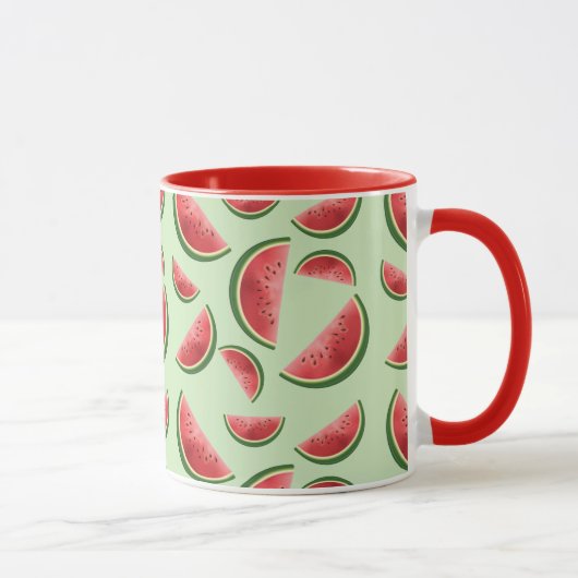 Watermeloen Fruit Slices Patroon op Groen Mok (Rechts)