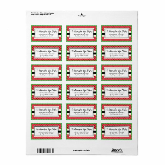 Watermeloen fruit smaak zelfgemaakte lippenbalsem etiket (Full Sheet)