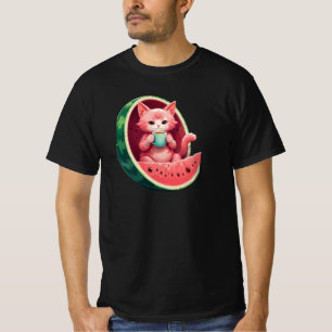 Watermeloen Kat Koffiepauze T-shirt
