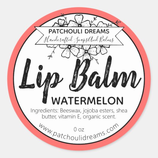  Watermeloen Lip Balm Label Handgemaakt (Voorkant)