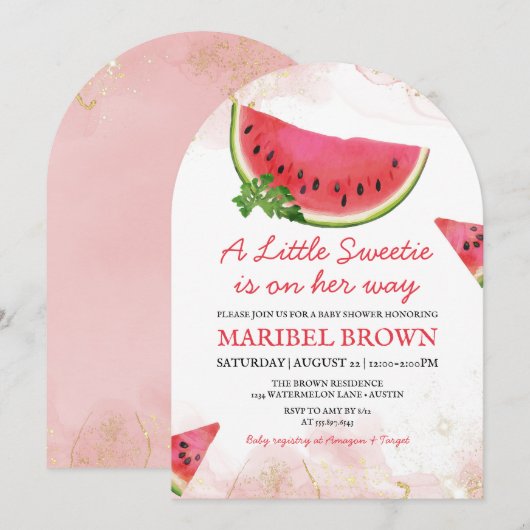 Watermeloen Little Sweetie Baby Shower Roze Kaart (Voorkant / Achterkant)