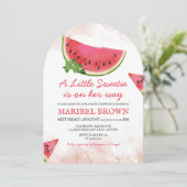 Watermeloen Little Sweetie Baby Shower Roze Kaart (Staand voorkant)