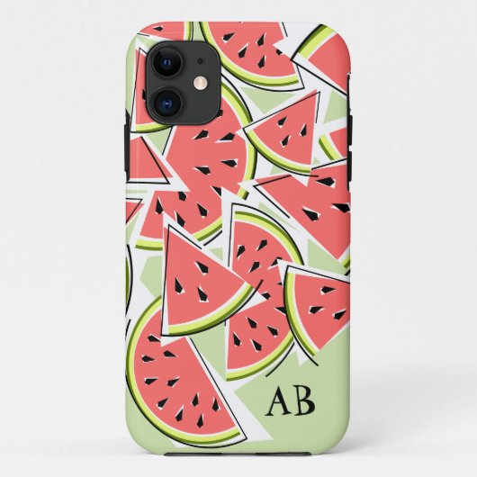 Watermeloen 'Monogram' groene iPhone case verticaa (Achterkant)