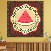watermeloen op olijf bord met palestijnse tatreez canvas afdruk (Insitu (Woonkamer))
