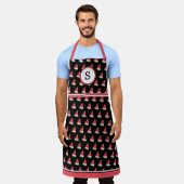 Watermeloen op zwart monogram schort (Gedragen)