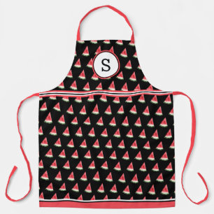 Watermeloen Op Zwarte Monogram Schort