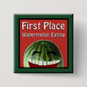 Watermeloen picknick 1st Place Watermeloen Vierkante Button 5,1 Cm