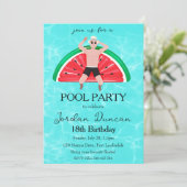 Watermeloen Pool Party verjaardagsuitnodigingen Kaart (Staand voorkant)