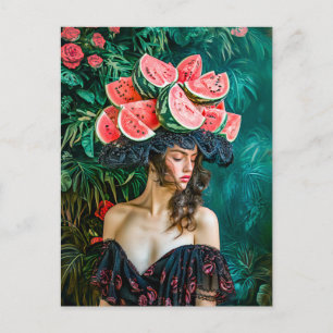 Watermeloen Roos Fantasie Portret Feestdagenkaart