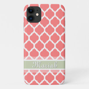 Watermeloen Roze en Licht Munt Lattice Aangepaste iPhone 11 Hoesje