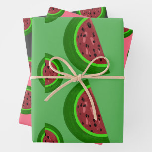 Watermeloen Roze, groen, zaad zwart Inpakpapier Vel