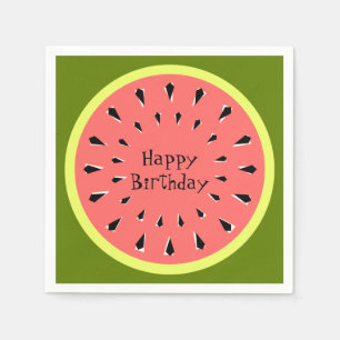 Watermeloen Roze Happy Birthday zwart Servet