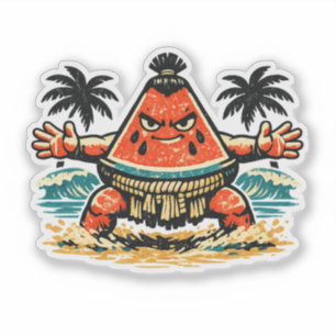 Watermeloen Shogun Strand Sumo — Vintage Zomer Oor Sticker