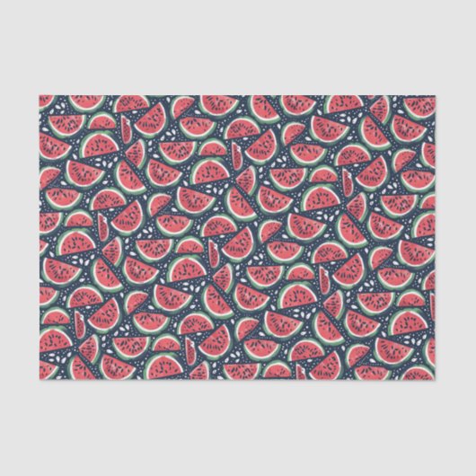 Watermeloen Slice Patroon op Blauwe Decoupage Tissuepapier (Voorkant)