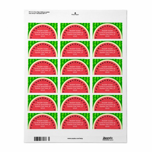 Watermeloen Slice Zomer Fruit met Rind Adres Etiket (Full Sheet)