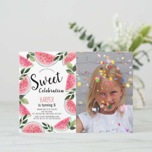 Watermeloen Sweet Viering Verjaardag Foto Kaart (Staand voorkant)