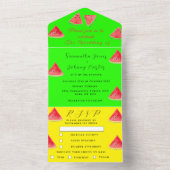 Watermeloen Tropisch Fruit Trendy Neon Bruiloft All In One Uitnodiging (Binnen)