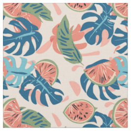 Watermeloen & Tropisch Monstera Patroon Stof