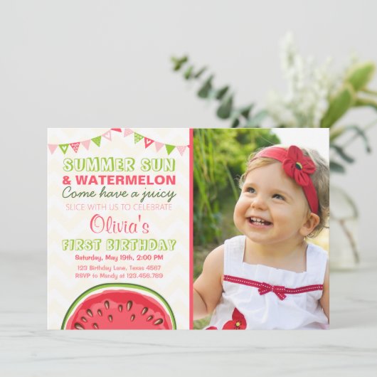 Watermeloen Verjaardag Uitnodiging Zon Zomerfeest (Staand voorkant)