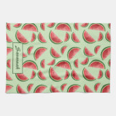 Watermeloen vruchtpatroon op groen met aangepaste  theedoek (Horizontaal)