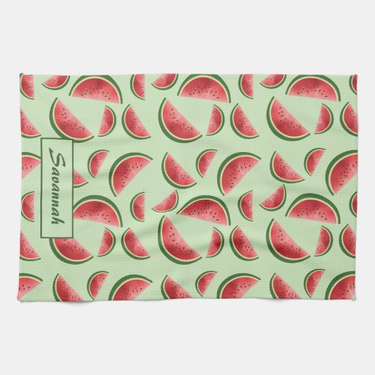 Watermeloen vruchtpatroon op groen met aangepaste  theedoek (Horizontaal)