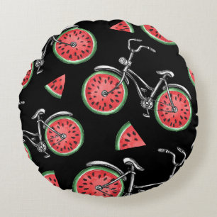Watermeloen wielfietsen, zomer patroon. rond kussen