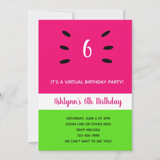 Watermeloen Zomer Virtuele Verjaardag Kaart (Voorkant)