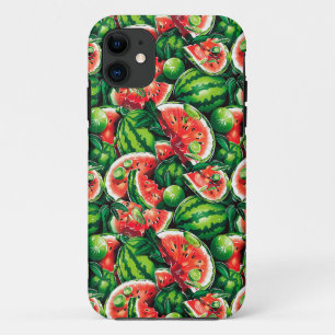 Watermeloenen, limoen, watermeloenbladeren, kleine iPhone 11 hoesje