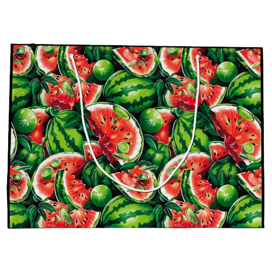 Watermeloenen, limoen, watermeloenbladeren, kleine groot cadeauzakje (Achterkant)