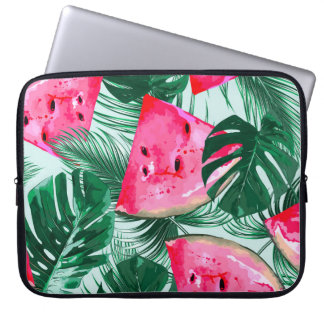 Watermeloenen, palmbladeren: tropisch naadloos pat laptop sleeve