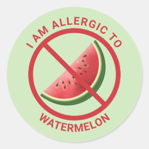 Watermeloenfruitsnede op groene allergiebewustzijn ronde sticker