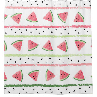 Watermeloenplakjes: Waterverf Gestreept Naadloos Douchegordijn