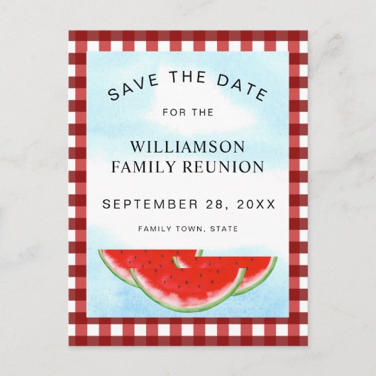 Watermeloensgezinshereniging sparen de datum aankondigingskaart (Voorkant)