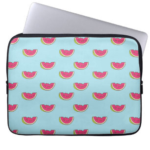 Watermeloenslagen op Blauwgroen patroon Laptop Sleeve