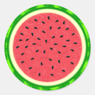 Watermeloenslantaarnzomerfruit met zwoerd ronde sticker