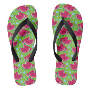 Watermeloenslikken op groen met blauwe Stippen Teenslippers