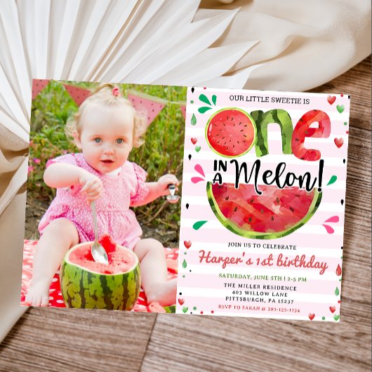 Watermelon 1er Anniversaire Fête Photo Invitation