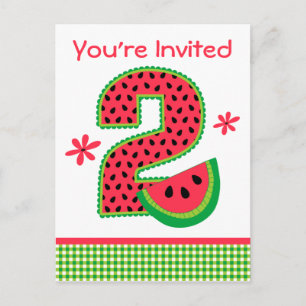 Watermelon 2e verjaardag Gingham Uitnodiging Briefkaart