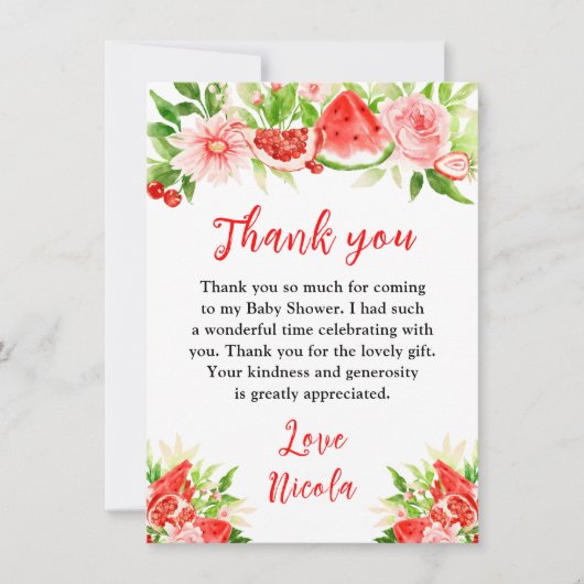 Watermelon and Pomegranate Baby Shower Bedankkaart (Voorkant)