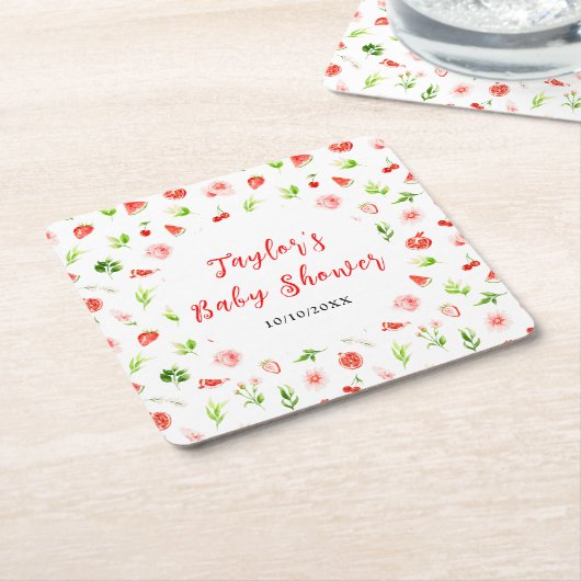 Watermelon and Pomegranate Baby Shower Vierkante Kartonnen Onderzetter (Schuin)