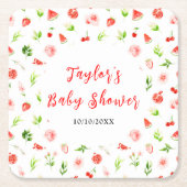 Watermelon and Pomegranate Baby Shower Vierkante Kartonnen Onderzetter (Voorkant)