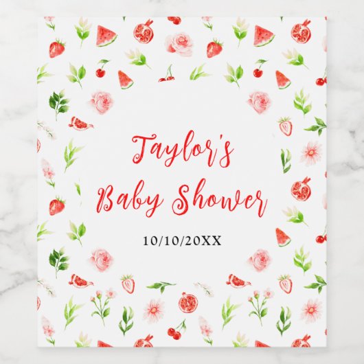 Watermelon and Pomegranate Baby Shower Wijn Etiket (Enkel label)
