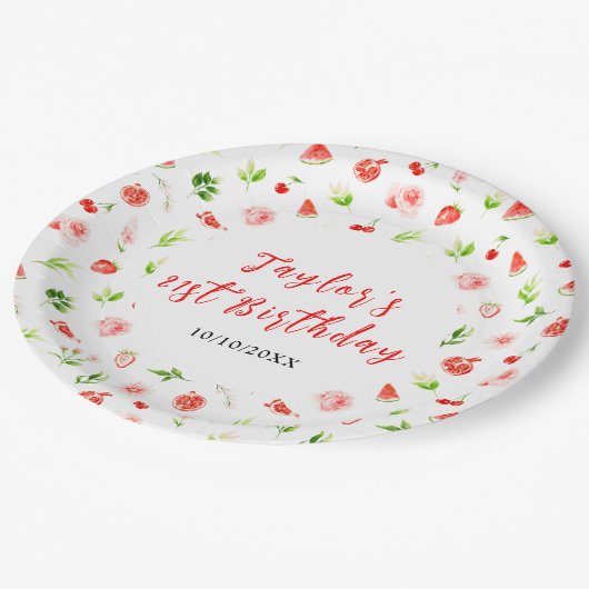 Watermelon and Pomegranate Birthday Papieren Bordje (Gekanteld)