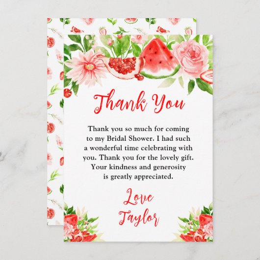 Watermelon and Pomegranate Bridal Shower Bedankkaart (Voorkant / Achterkant)