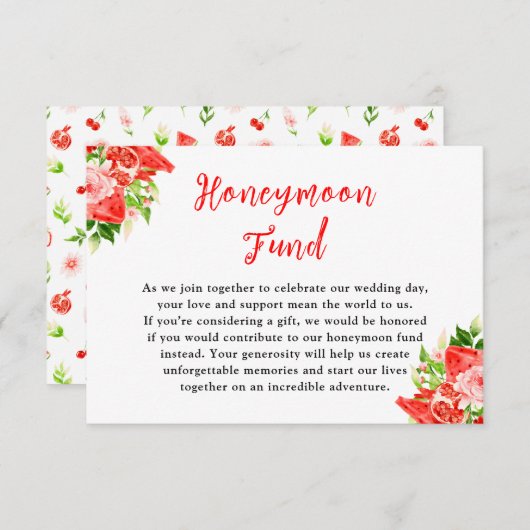 Watermelon and Pomegranate Wedding Honeymoon Fund Informatiekaartje (Voorkant / Achterkant)