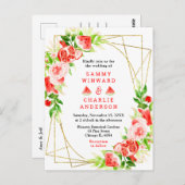 Watermelon and Pomegranate with Foliage Wedding Briefkaart (Voorkant / Achterkant)