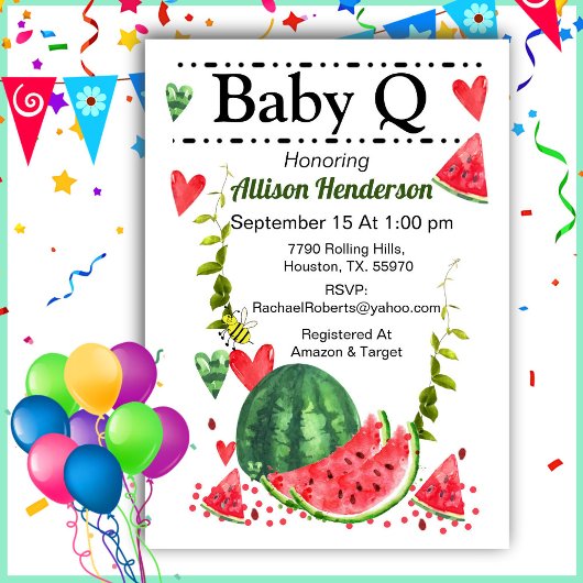 Watermelon Baby Q Baby shower Invitation