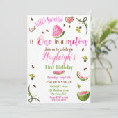 Watermelon birthday invitation One in a melon girl (Debout devant)