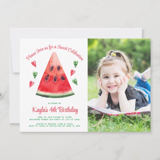 Watermelon Birthday Photo Invitation (Devant)